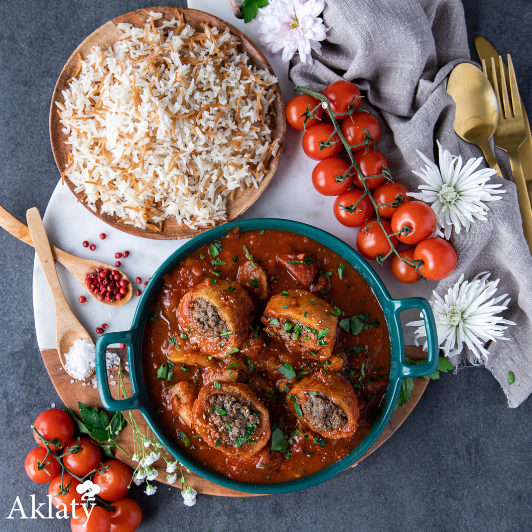 Stuffed Potato with tomato sauce and rice